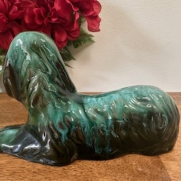 Blue Mountain Pottery Vintage Canadian Green Brown Dog Figurine Drip Glaze - Picture 5 of 5